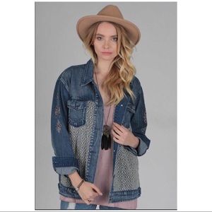 Oversized Washed Denim Jacket w/Contrast NEW